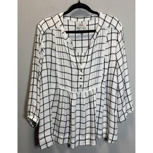 Wrangler Shirt Women's Size XXL Black White Checks Pleats Flannel Feel Blouse
